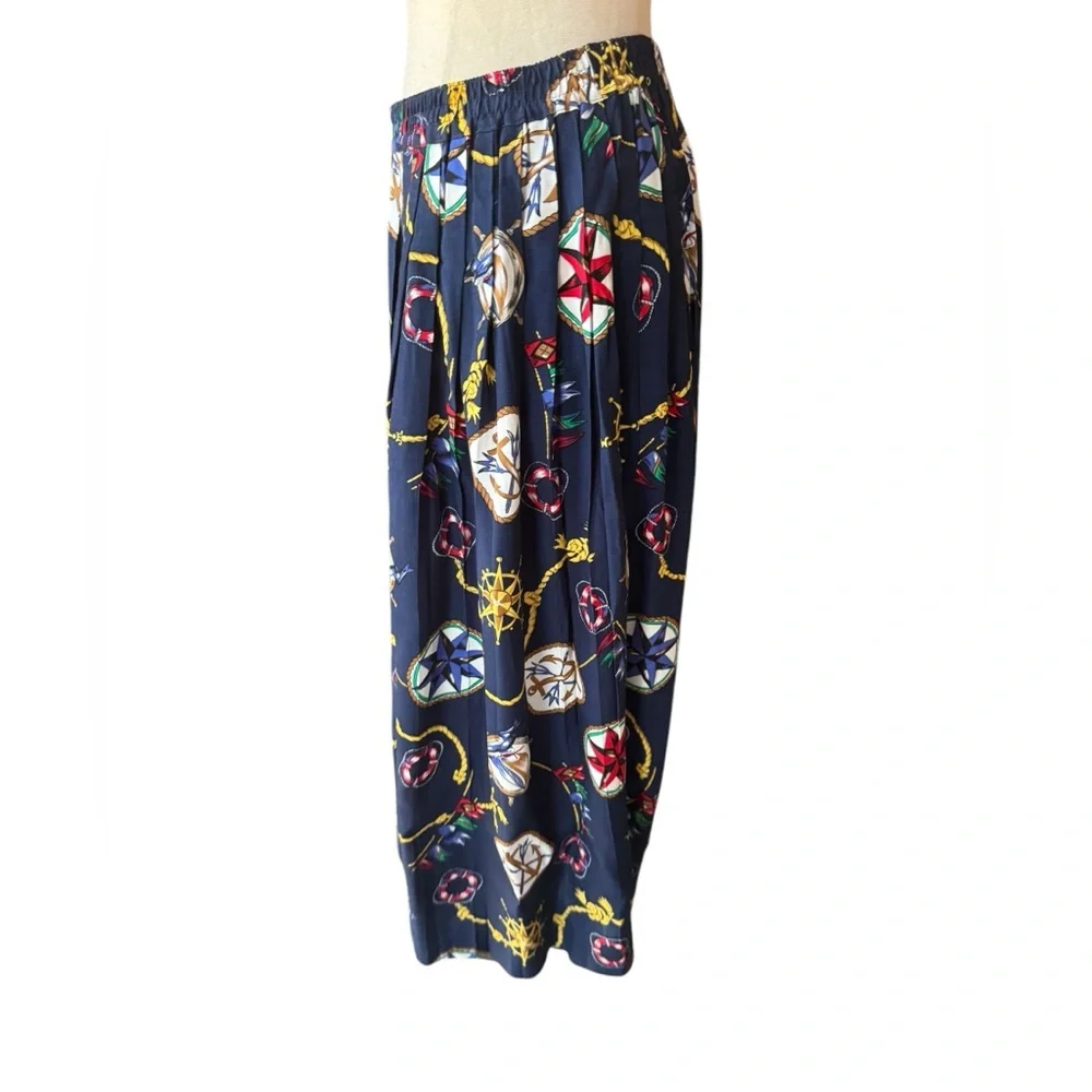 1980s‎ Alfred Dunner 100% Rayon, Nautical Print, Pleated Skirt